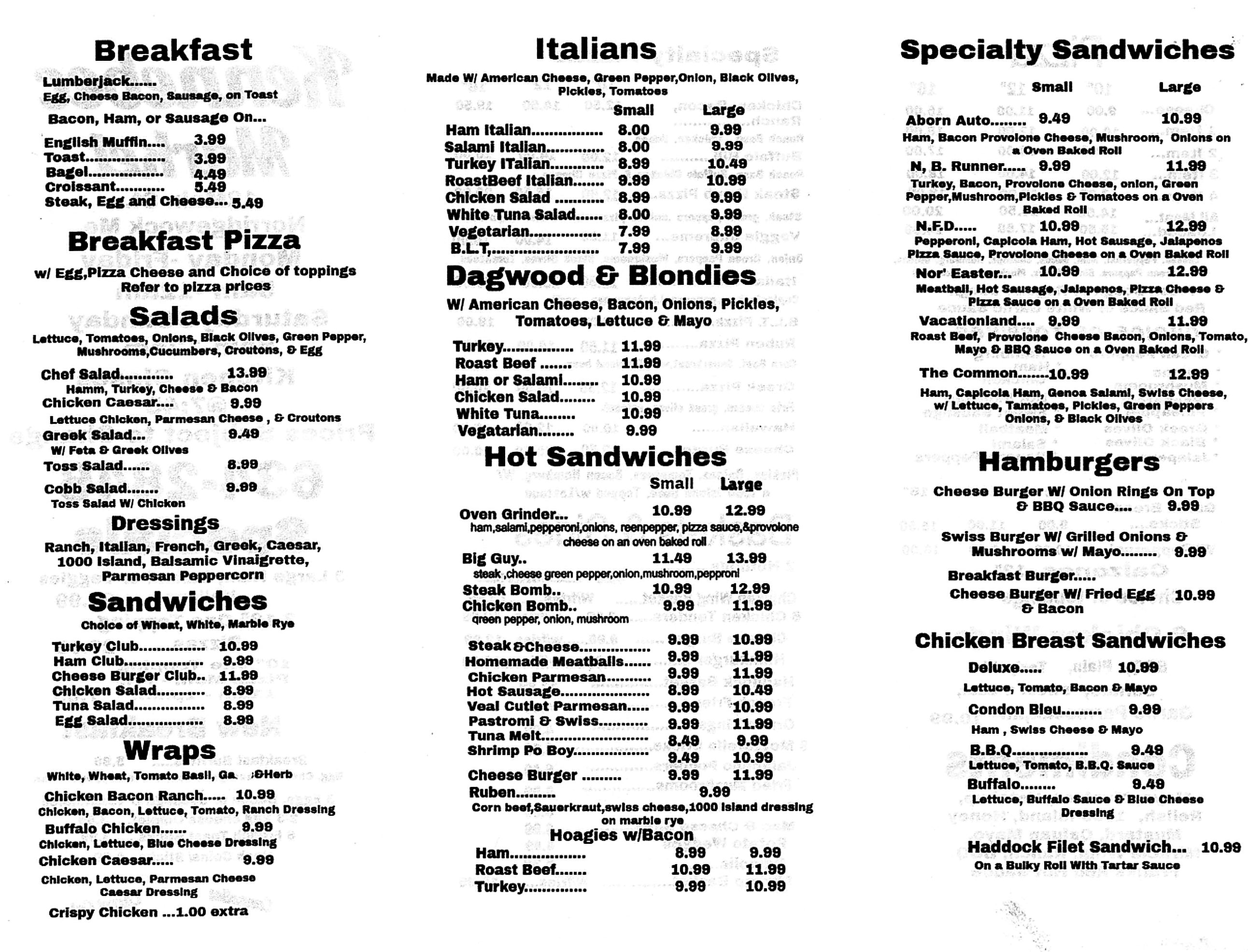 Kennebec Market deli menu page 1