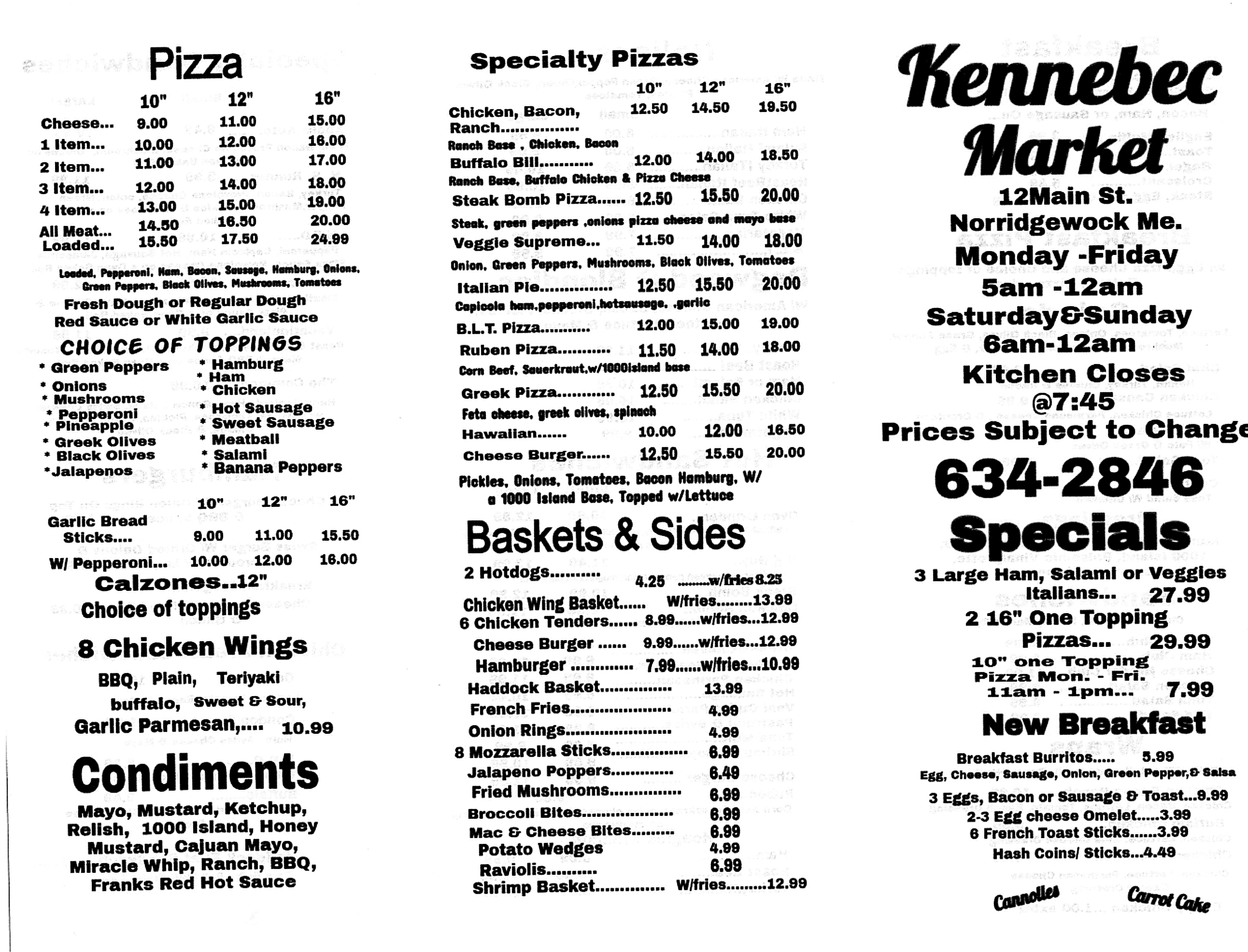 Kennebec Market deli menu page 2